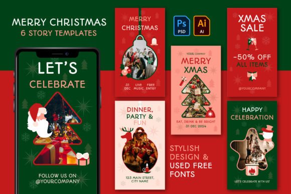 Christmas Story Templates Set: Festive Social Media Graphics