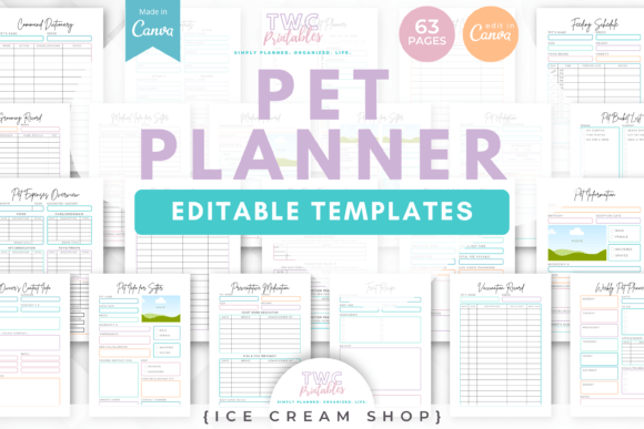 Pet Planner Canva Templates | ICE CREAM: A Sweet Design for Organized Pet Owners